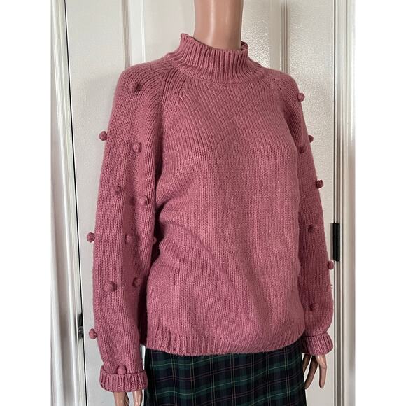 CeCe Pink Mock Neck Pom Pom Sleeve Sweater Size Large - Picture 2 of 6